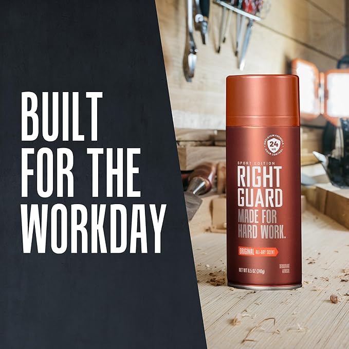 Right Guard Sport Original Scent Deodorant Spray - Aluminum Free Protection Spray Deodorant For Men, Blocks Sweat, 24-Hour Odor Protection, Anti-Stain, & Long-Lasting, 8.5 oz (2 Pack)