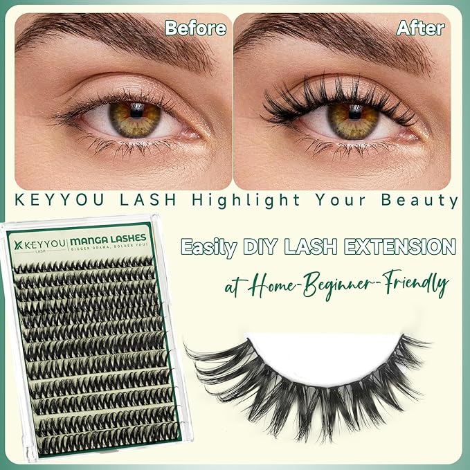 KEYYOU LASH Eyelash Clusters Flora Lashes Clusters D Curl Cluster Eyelash Extensions 8-18mix False Eyelashes 144pcs Ultra-Lightweight Wispy Natural Lash Cluster with Spikes（F01，8-18mm）