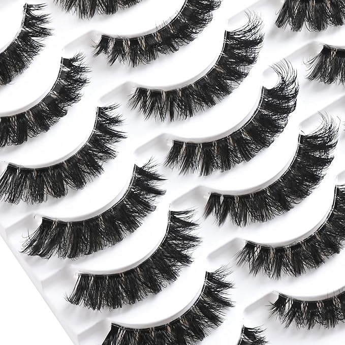 Lashes False Eyelashes Natural Wispy Fake Lash Strips 80D Strip Lash Clusters Cat Eye Volume Mink Eyelash Pack Fluffy Eye Lashes Natural Look Short Cateye Full Pestañas Sets by FenBair