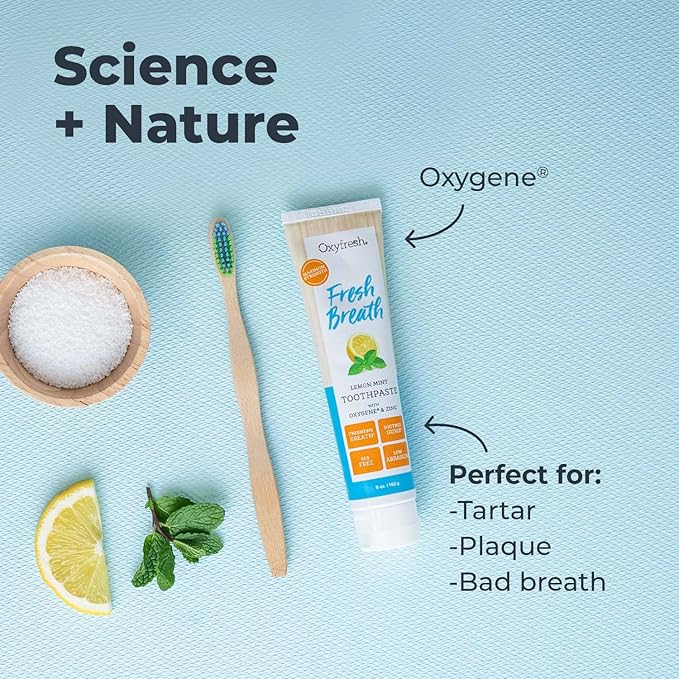 Oxyfresh Maximum Fresh Breath Lemon Mint Toothpaste - Clean Teeth & Fresh Breath - Natural Essential Oils & Natural Xylitol to Help Fight Tartar - SLS & Fluoride Free - 5 oz