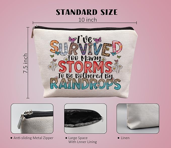 uinwk Inspirational Nurse Makeup Bag - Positive Gifts for Women, Survived Too Many Storms