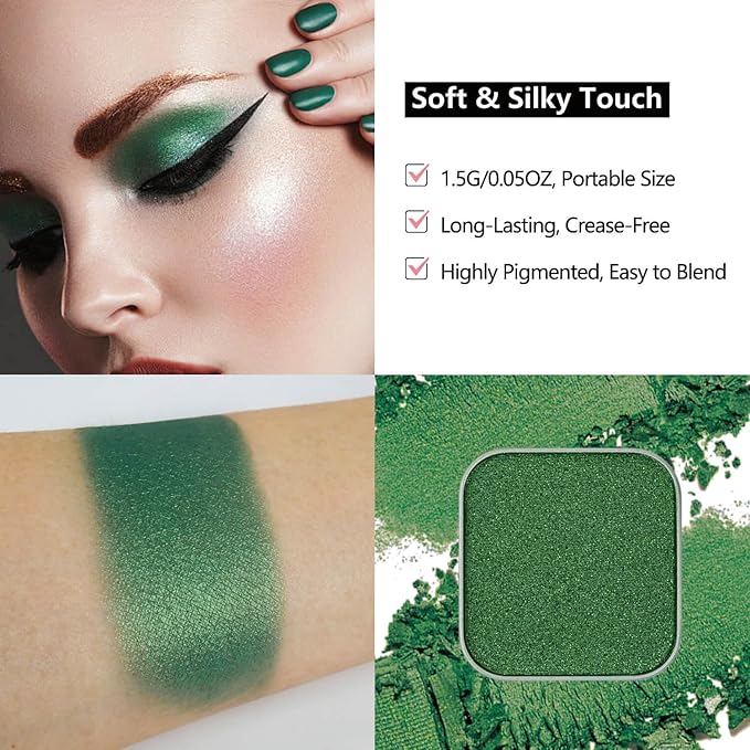 Christmas 3-Color Eyeshadow Trio – Festive Holly Red, Evergreen Green & Golden Yellow, Matte & Shimmer, Highly Pigmented Powder Refills for DIY Custom Magnetic Palette & Holiday Makeup