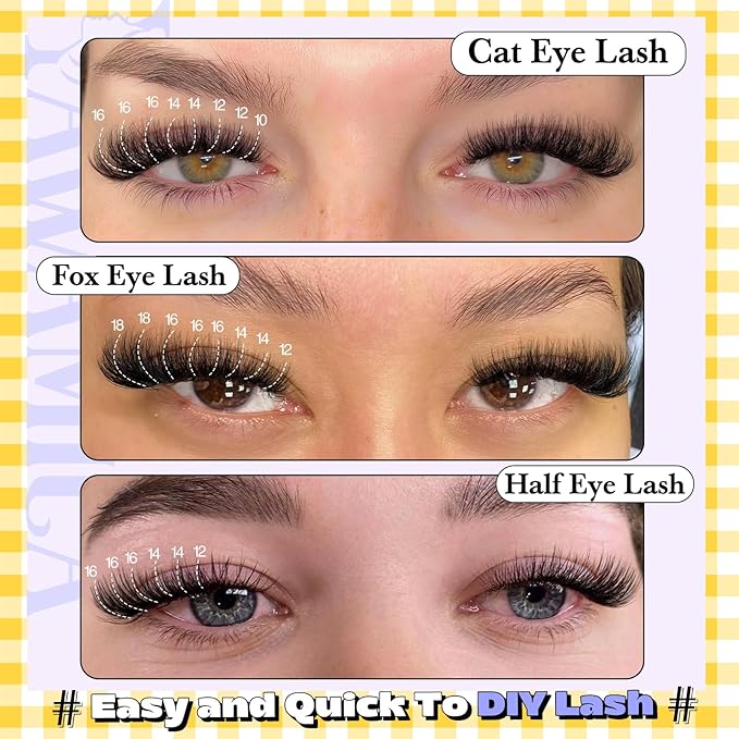 Yawamica Wispy Lash Clusters Natural Cluster Eyelash Extensions Fluttery Eyelash Clusters C Curly Individual Lashes 10-18mm Cluster Lashes Waterproof DIY Lash Extension at Home by Self