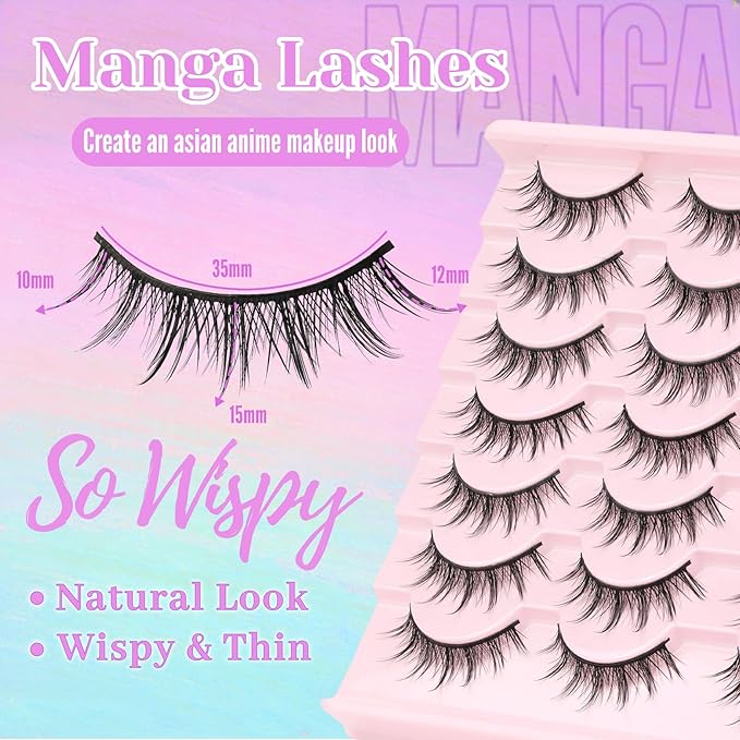 Losha Lashes Wispy Manga Lashes 14 Pairs Anime False Eyelashes Natural Spiky Fake Eyelashes Pack (Manga-F)