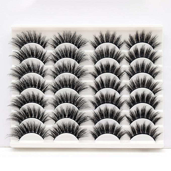 Losha False Lashes 14 Pairs Value Pack Fluffy Fake Eyelashes Natural Look 6D Handmade Reusable Eye Lashes Pack 2 Styles Mix