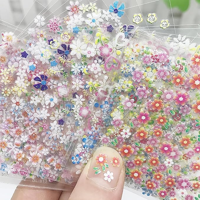30 Sheets Flower Nail Art Stickers Self Adhesive Colorful Flower Nail Decals for Nail Art Designs Spring Summer Nail Decals Floral Daisy Heart Nail Supplies for Women Manicure DIY Decorations
