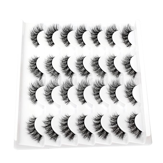 Pooplunch False Eyelash Strips Natural Crossed Cat Eye Lashes Fluffy Volume Wispy C-Curly Faux Mink Fake Eyelashes 14 Pairs Pack