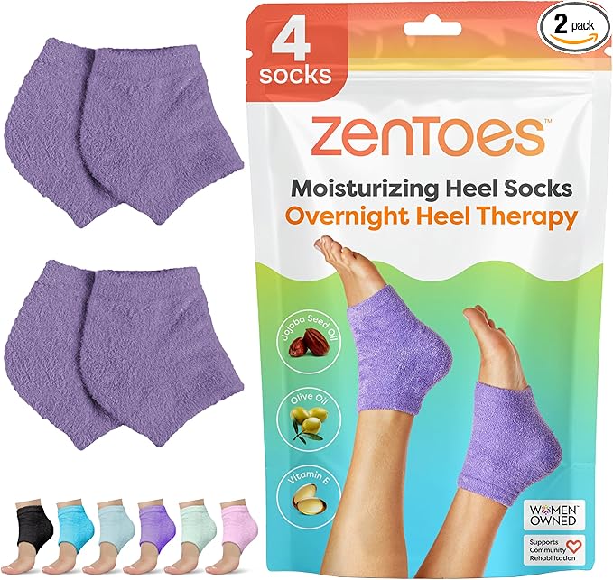 ZenToes Moisturizing Socks for Cracked Heel Treatment, Vitamin E, Olive Oil and Jojoba Oil Infused Heel Socks, Galentines Day Gifts, Self Care Gifts for Women (Fuzzy Lilac Purple, Regular)