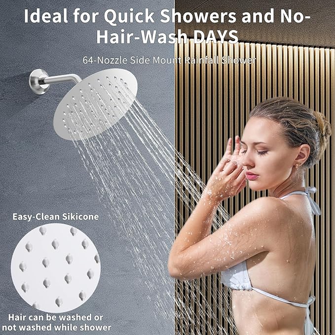 HONGTONGSOWER Chrome Shower Slide Bar System with 12inch Ceiling Rain Shower Head and 8inch Shower Faucet Set In Wall, Temperature Display Shower Faucet System Fixture with 2 in 1 Handheld Shower Wand