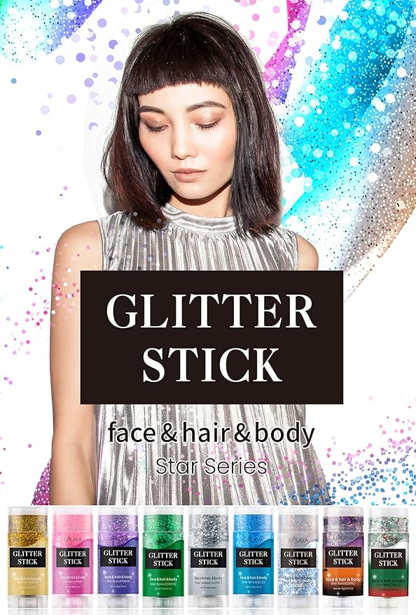 Halloween Body and Face Glitter Stick, Holographic Sparkling Neon Outfit Singer Concert Music Rave Festival Accessories Hair Glitter Gel.(Black & Orange & Purple)