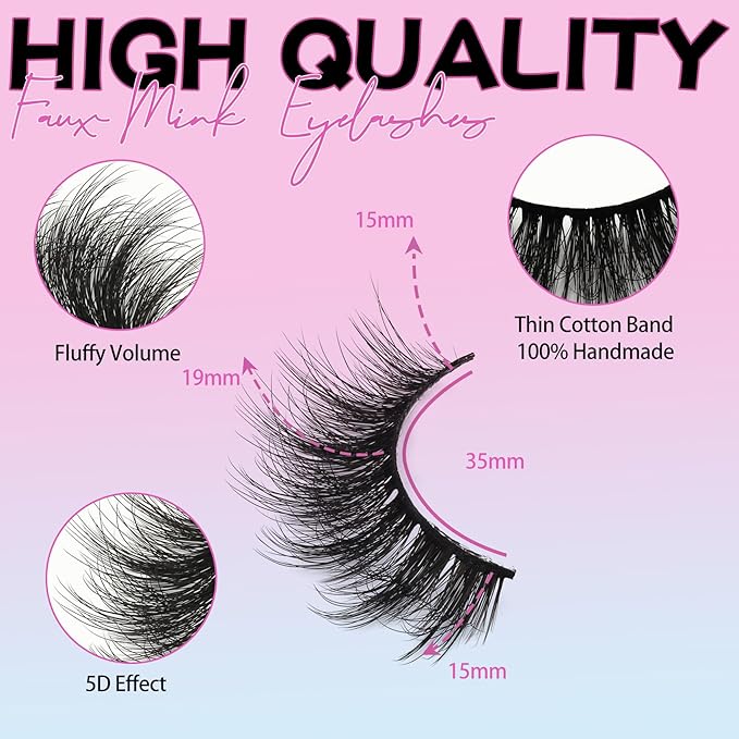 Losha Lashes Fluffy False Lashes 14 Pairs 5D Full Fake Eyelashes Vegan Handmade Faux Mink Lashes Pack (815-Z)