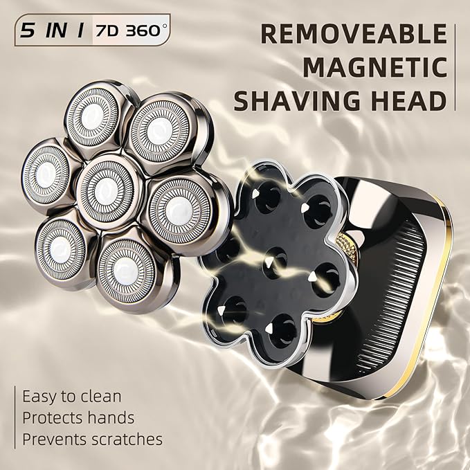 Electric Head Shavers for Bald Men, Upgraded 7D Electric Razor for Men - IPX 6 Wet Dry Head Shaver with Nose & Ear Trimmer, LED Display, Anti-Pinch Technology