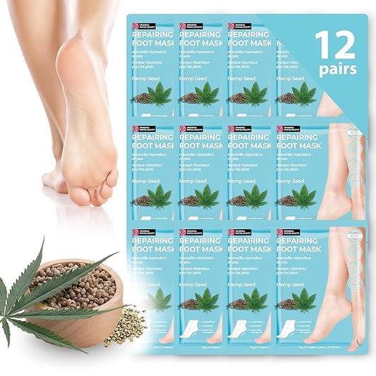 Innerest Original Derma Beauty Foot Mask 12 Pairs Repairing Hemp Seed Moisturizing Foot Mask Set Body Exfoliator Callus Remover Foot Masks Foot Bath Pedicure Supplies for Beauty & Personal Care