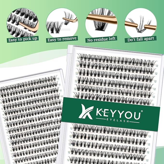 Lash Clusters 300pcs Eyelash Clusters 30D 0.07D Curl 12mm DIY Eyelash Extension KEYYOU Large Tray Volume Soft&Natural Individual Lashes(30D-0.07D,12）