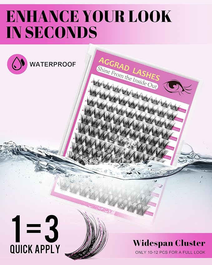 Energy Lash Clusters Wispy 8-18mm Eyelash Clusters Natural Look Lightly Fluffy D Curl - WideSpan DIY Eyelash Extensions Kit Individual False Lash Kit with Ultra-Thin Invisible Black Lash Band