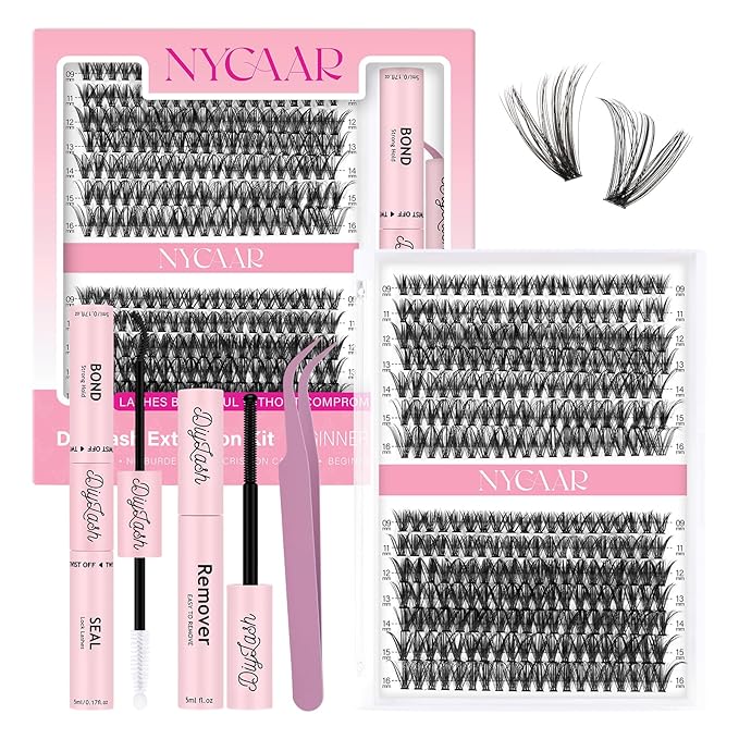 DIY Lash Extension Kit 280Pcs Individual Eyelash Extension Kit 30D40D 0.07D Curl 9-16MIX Lash Clusters Kit with Lash Glue Remover Applicator Easy to Use for Beginners