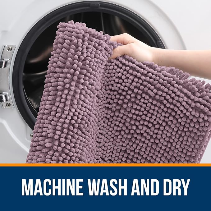 OLANLY Bathroom Rugs 47x17, Extra Soft Absorbent Chenille Bath Rugs, Rubber Backing Quick Dry, Machine Washable Bath Mats for Bathroom Floor, Tub and Shower, Home Decor Accessories, Deep Plum