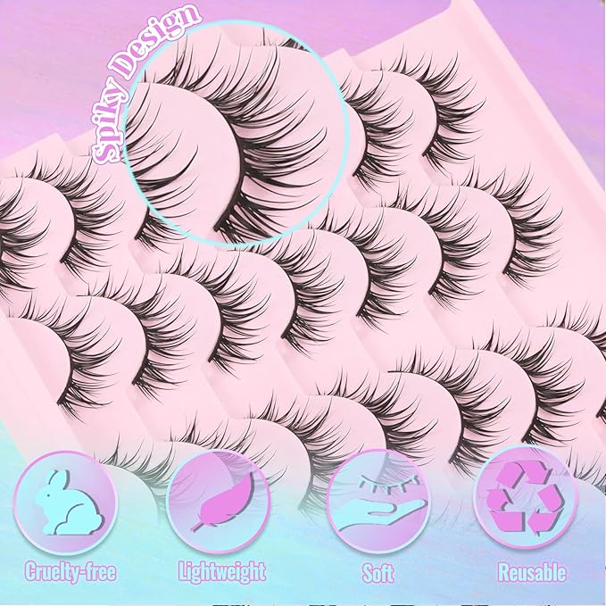 Losha Lashes Spiky Manga Lashes 14 Pairs Anime False Eyelashes Natural Asian Lashes Strips that Look Like Lash Extensions Soft Wispy Fake Eyelashes (Cutey)