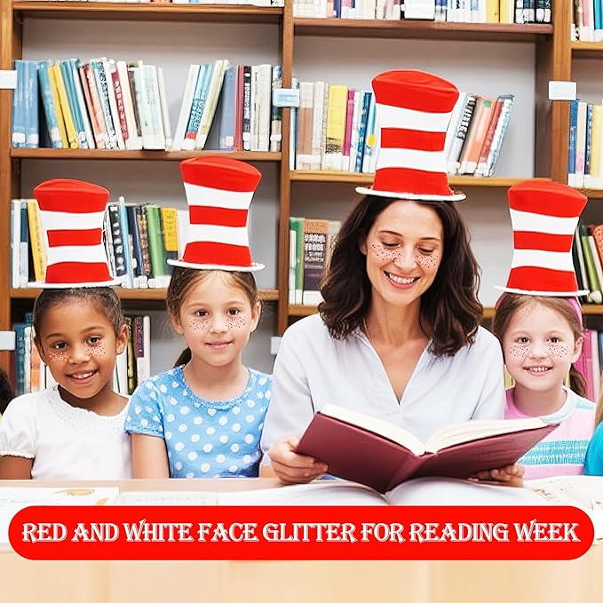 MEICOLY Red and White Face Body Glitter for Reading Week World Book Day,Holographic Self-Adhesive Glitter for Kids Girls Adults,Book Character Costumes Cosplay Accessories for Halloween Festival