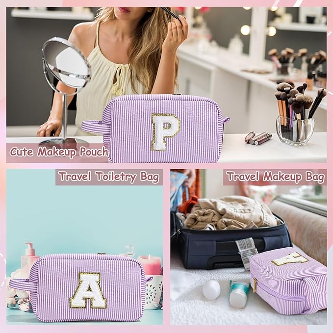 YOOLIFE Birthday Gifts for 6 7 8 9 10 11 12 13 14 15 Year Old Teen Girl - Initial Makeup Bag Letter Toiletry Pouch Cosmetic Case, Personalized Teen Girl Gifts Trendy Stuff Party Favor, Purple E