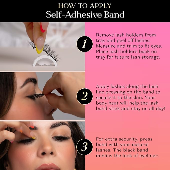 Lilly Lashes Self Adhesive Band 3D Faux Mink Eyelashes, No Lash Glue Needed, Body Heat Activated Press on Lashes, Reusable Self Adhesive Eyelashes Up to 5x, Easy to Apply & Remove (Miami)