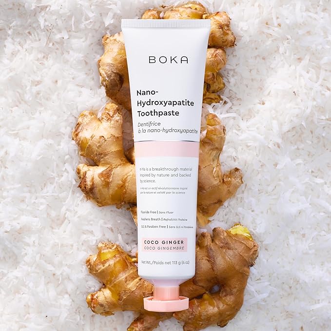 Boka Fluoride Free Toothpaste, Nano Hydroxyapatite Toothpaste, Appropriate for Sensitive Teeth - for Adult, Kids Oral Care - Coco Ginger Flavor, 4 Fl Oz 1Pk US Manufactured (Pack of 2)