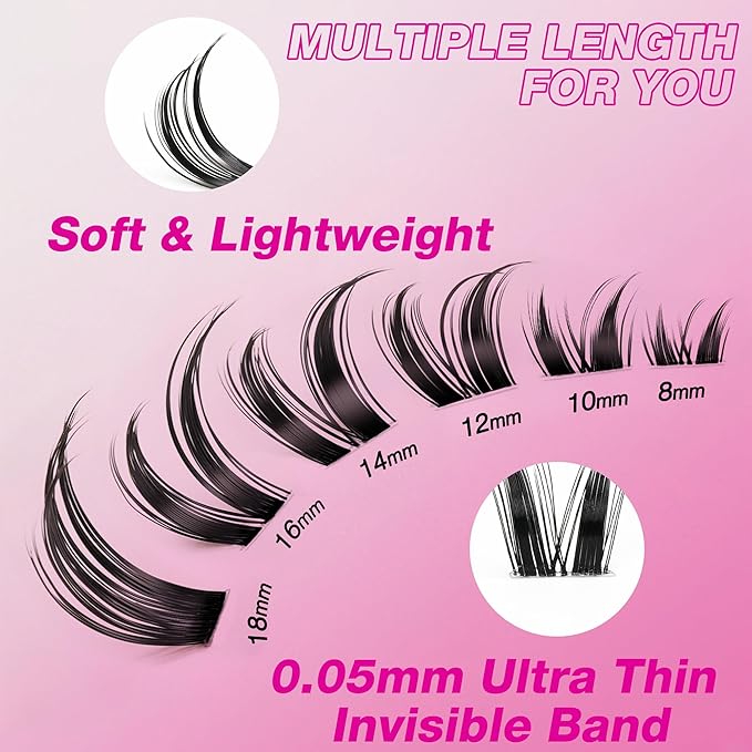 VEYESBEAUTY Bunny Lash Clusters Kit Individual Lash Extensions Eye-Catching Series DIY Dramatic Eyelash Wispy Faux Mink Lash Mixed Length Tray with Bond & Seal, Applicator at Home