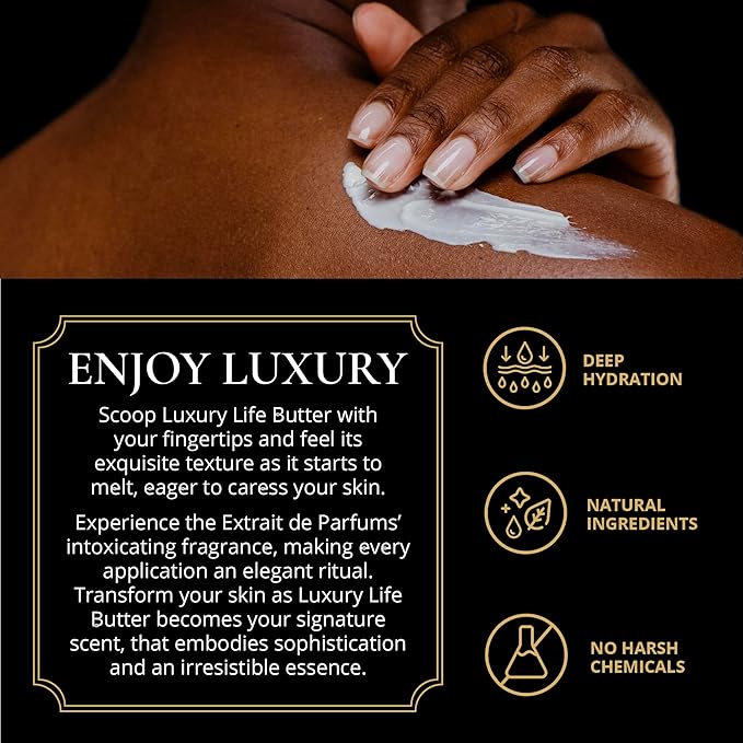 LUXURY LIFE BUTTER - Scented, Luxurious Body Butter With All-Natural Hyaluronic Acid For Soft, Hydrated Skin - For Men & Women - Suitable For All Skin Types - Luxury Life Trunk Collection 240 oz.