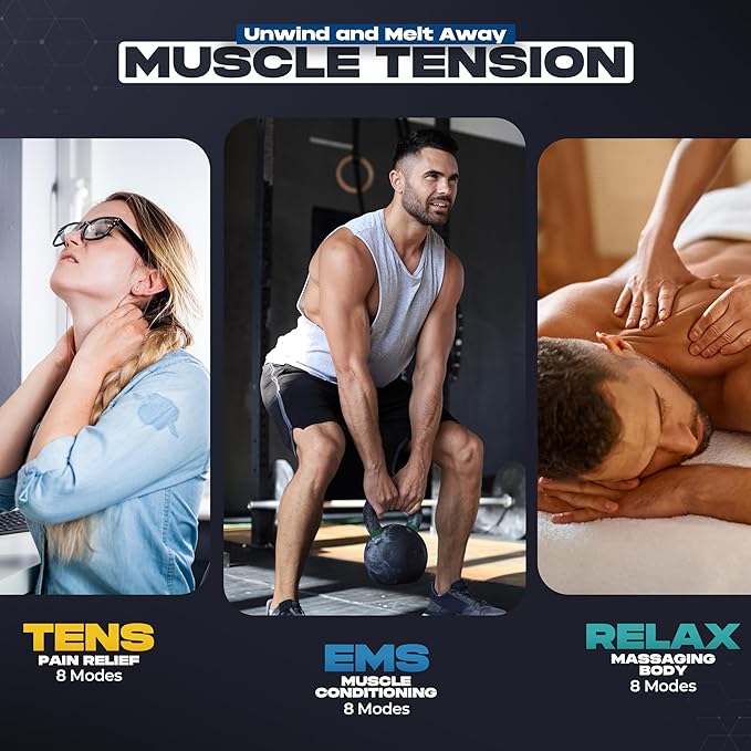 TENS Unit Muscle Stimulator, EMS Massager Machine for Shoulder, Neck, Sciatica and Back Pain Relief, Electronic Pulse Massage Physical Therapy, Black