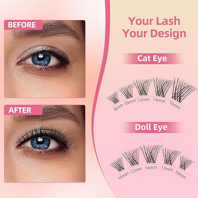 Natural Lash Clusters with 0.05mm Thin Invisible Band, Soft Wispy C Curl, Most-Used Sizes 8-14mm for Daily Wear, Travel Compact Pack, Budget-Friendly for Beginner, FayJoo AIRY 11 Lite