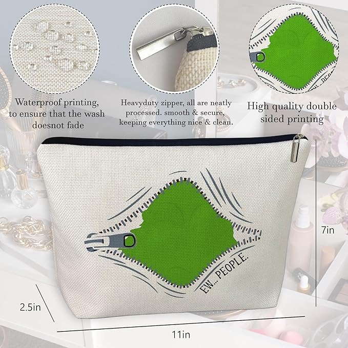 CLHHM Green Monster Makeup Bag Monster Fans Christmas Gifts Green People Zipper Pouch Bag for Women Lovers Fans Sister Daughter