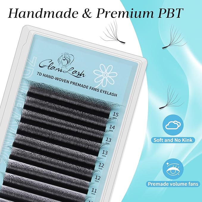 W Eyelash Extensions 7D Russian Volume Premade Fan Natural Soft Matte Black False Lashes Professional Salon Supplies(7D,0.07,D,15mm)