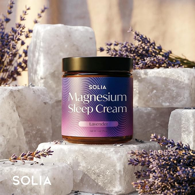 Solia Magnesium Sleep Cream, USA-Made Topical Magnesium Lotion for Sleep, Lavender Lotion for Feet Pain, Nighttime Mag Oil Body Butter, Foot Cream for Leg Cramps, Relaxing Rub for Muscle Soreness, 4oz