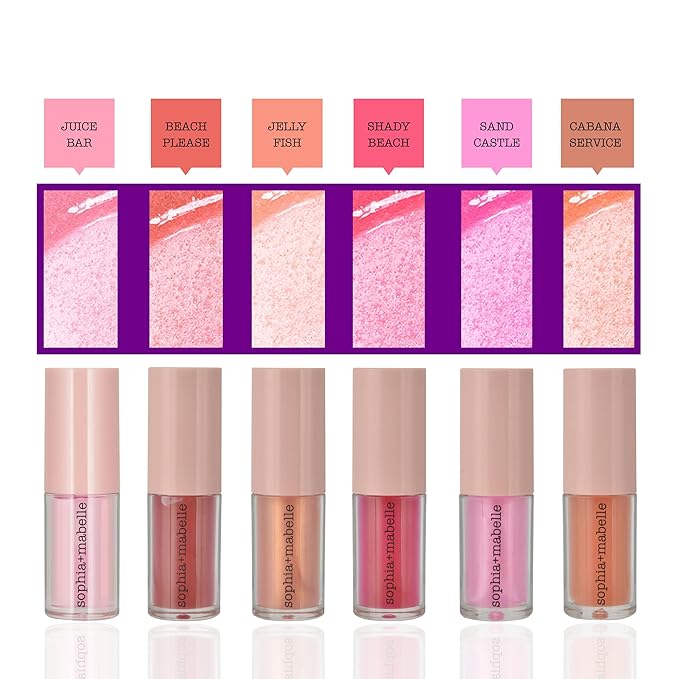 Sophia + Mabelle Hydrating Lip Oil – Lightweight, Non-Sticky & High-Shine Lip Gloss Oil – Moisturizing, Nourishing, Soothing Tinted Formula for Soft Lips – 3.7g (Sandcastle (Baby Pink), 3.7g)