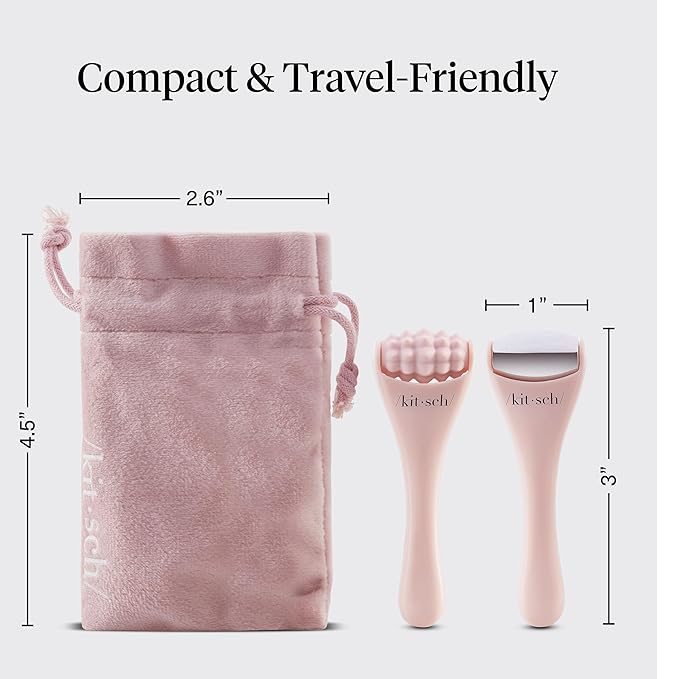 Kitsch Mini Facial Roller & Ice Face Roller Skin Care Tool Set for Women - Face Massager for Puffy Eyes, Cold Therapy, Lymphatic Drainage Massager, Self Care Gifts for Women & Men - Blush