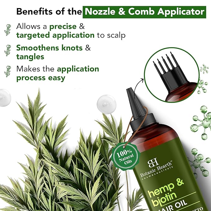 Botanic Hearth Hair Oil for Hair Growth & Home Hair Perm Kit | Strengthening Dry, Frizzy, Damaged Hair & Scalp Treatment | Hemp & Biotin Hair Oil – 6.7 Fl Oz