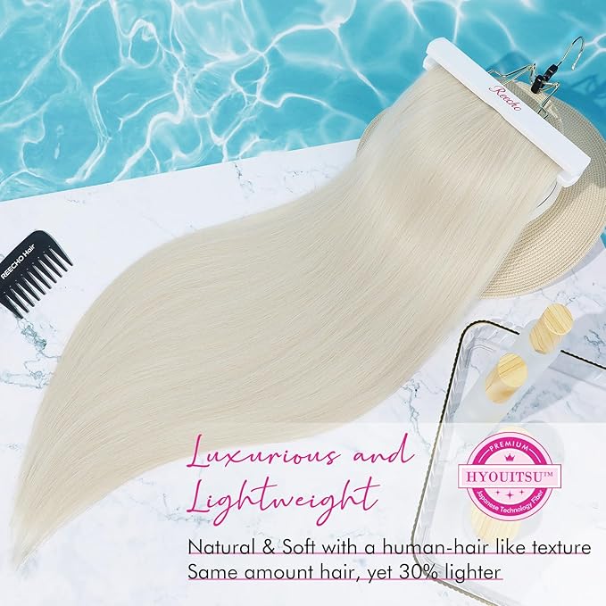 REECHO Hair Extensions, 24" Straight Long Thick 4 PCS Set Thick Clip in on Hair Extensions -Platinum Blonde