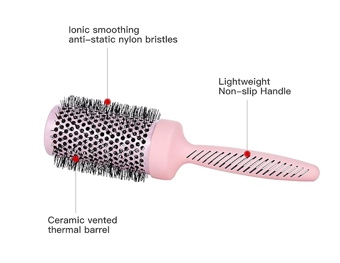 PERFEHAIR Large Ceramic Round Brush for Blow Drying, 2.9 Inch Professional Ion Thermal Barrel Hairbrush for Women Styling, Blowout,Curling, Smoothing, Medium to Long Wavy or Curly Hair -Pink