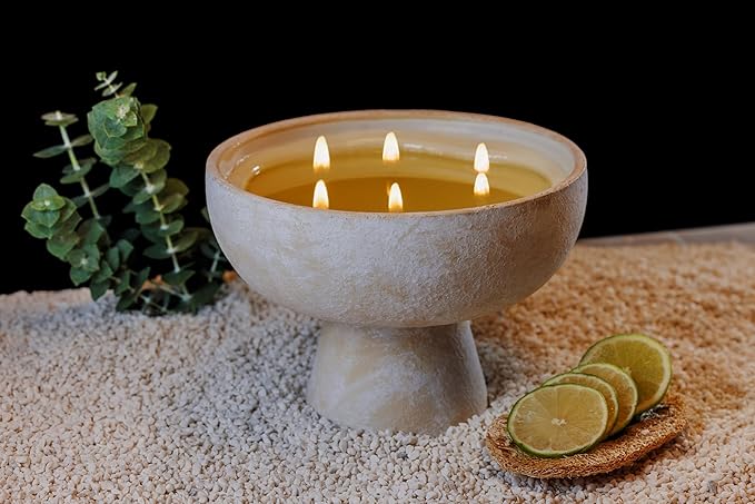 Blueme Focus Candle | Eucalyptus & Lime | 6 Wick - Refillable Wellness Candle with Essential Oils, Hand Finished & Poured Soy Wax Blend Ceramic Vessel, Natural Cotton Wicks | Giant 45 oz