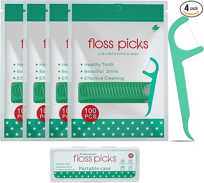 Mint Dental Floss Picks,400 Count Tooth Picks Flossers with a Portable Travel Cases Floss(Mint, 400)