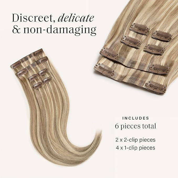 Luxy 100% Remy Human Hair Extensions for Thin Hair Thinning Hair Fill-Ins – 6 Seamless Wefts Multi-Dimensional Color Blend - Natural-Looking Volume & Coverage 50 grams 12" Dimensional Cream Blonde