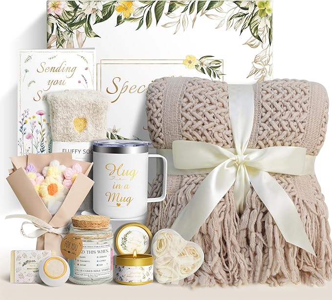 Valentines Day Gifts for Her Women Girlfriend Wife Daughter, 11 Pcs Birthday Gifts for Women Mom Her Best Friend Sister Grandma, Self Care Gift Get well Relaxing Spa Thank you Sympathy Gift Basket Set