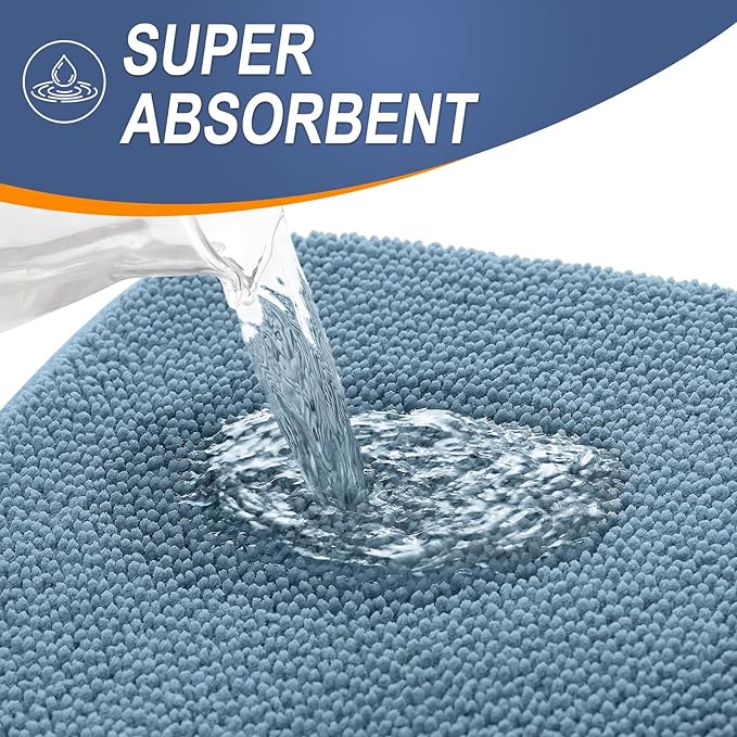 OLANLY Thick Memory Foam Bath Mat Rug 59x24, Extra Soft Absorbent Bathroom Rug, Quick Dry Bath Mats, Non-Slip, Machine Washable Carpet for Bathroom, Tub and Shower, Home Decor Accessories, Airy Blue