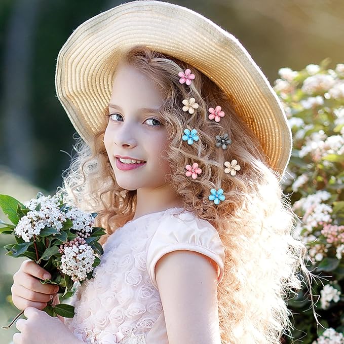10Pcs Flower Hair Clips for Girls Small Hair Claw Clips Mini Flower Hair Clips with Crystal Cute Metal Claw Clips Sparkling Hair Barrettes Nonslip Side Clip Hair Accessories for Women Blue