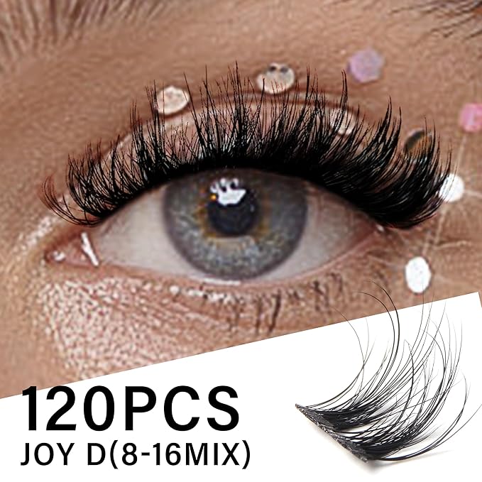 Lash Clusters 0.05mm Individual Lashes, 3D Wispy Lashes Clusters, 0.1mm Super Thin Band Resuable Natural Lashes,D Curl Faux Mink Lashes,120pcs Lash Extension (Green Joy-D-0.05-8-16mix)