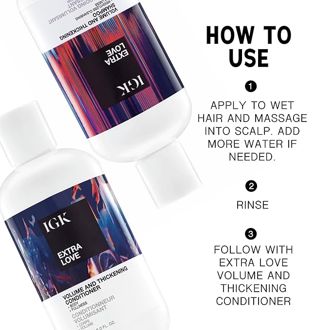 IGK EXTRA LOVE Volume & Thickening Shampoo & Conditioner Set | Volume + Scalp Balance + Oil Balance | Vegan + Cruelty-Free | 8 oz (Pack of 2)