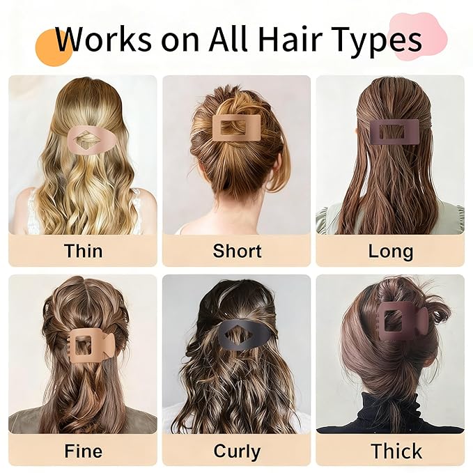 Hair Clips for Women Girls - 12 Pcs 3 Styles Plastic Hair Accessories, Strong Hold Lay Down Matte Flat Claw Clips for Thick Thin Hair Daily Styling