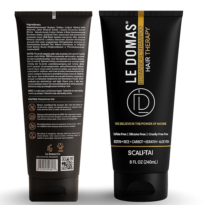 LE DOMAS Botanical Hair Growth Shampoo – Sulfate Free, Moisturizing & Anti Dandruff Shampoo with Keratin, Aloe Vera & Rice Extract – Thick, Strong and Natural Therapy for All Hair Types, 8 fl oz