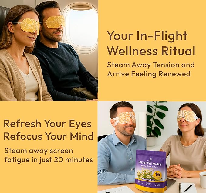 DoSensePro Steam Eye Mask - 16 Pack Chamomile Self-Heating Warm Compress for Dry Eyes, Puffy Eyes Relief, Cornea Care, and Relaxation – Soothing & Comfortable Heated Eye Pads