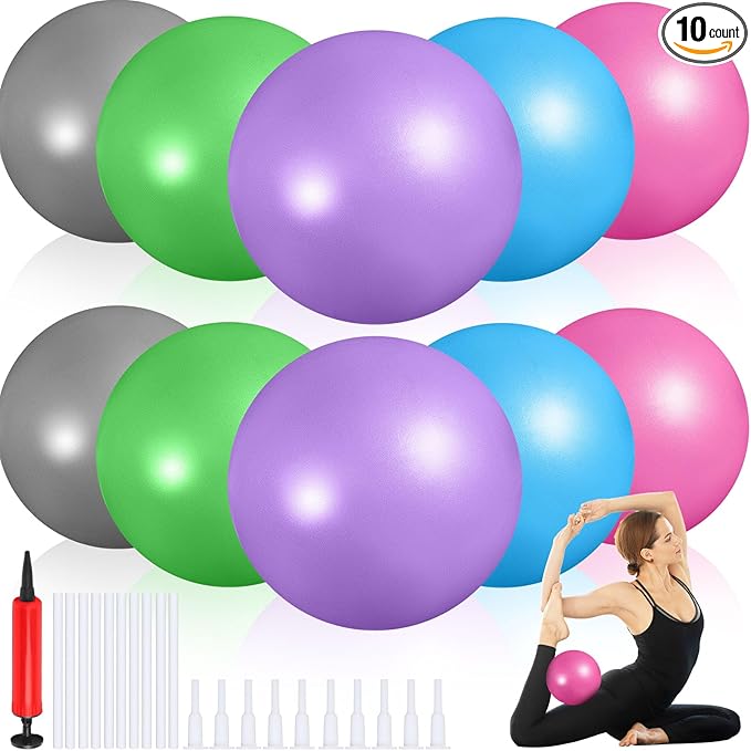 Aoriher 10 Pcs Small Exercise Pilates Ball 9 Inch Mini Yoga Balls Anti Burst and Slip for Stability, Fitness, Physical Therapy, Stretching & Core Strength Workout at Home Gym Office